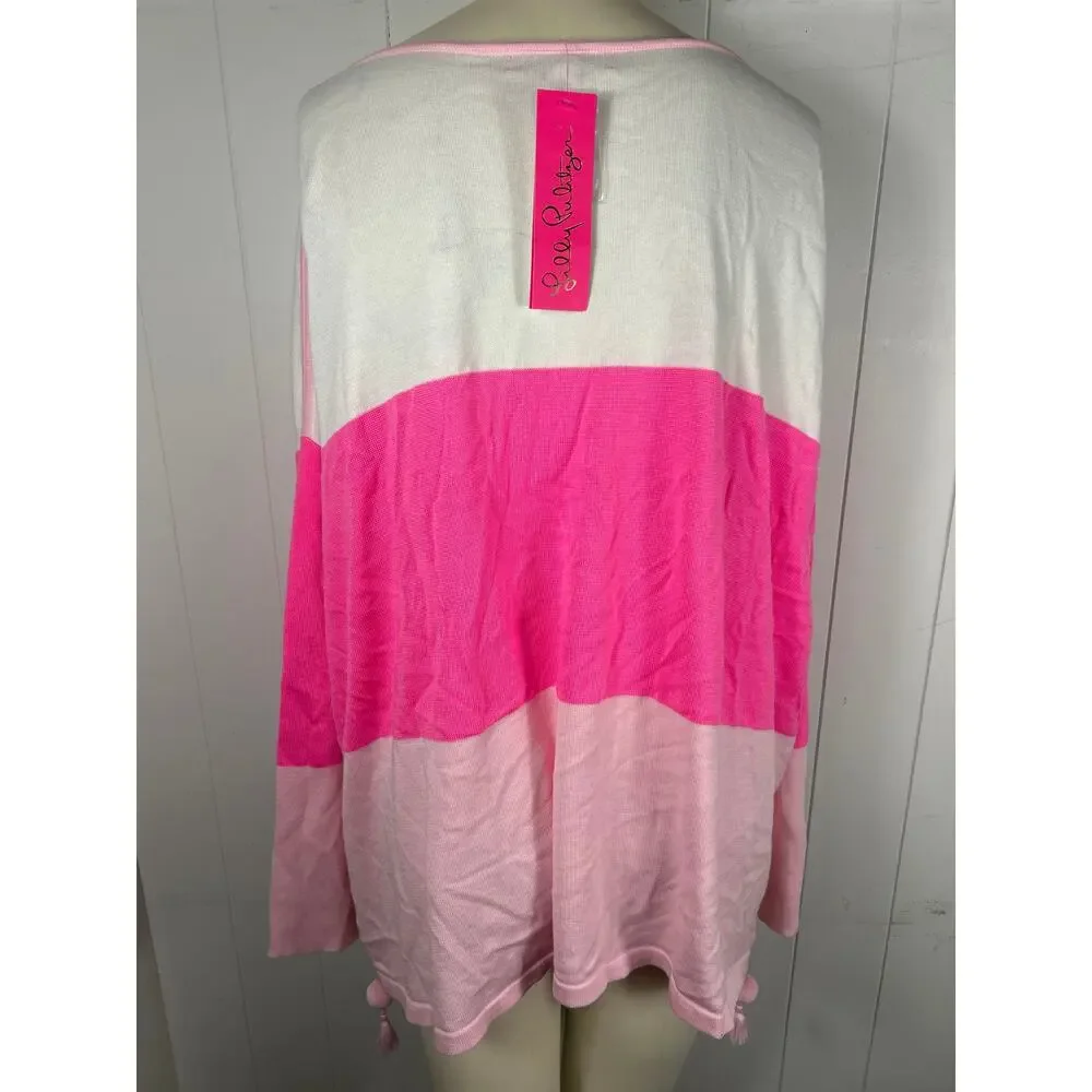 Lilly Pulitzer NWT Women's Westwood TricolorCoolmax Sweater Pink/White Size XL